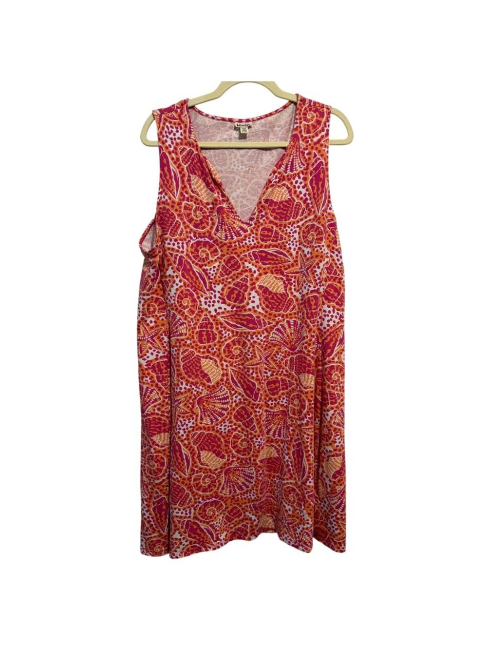 Hatley Womens Sleeveless V-Neck Seashell Print Dress XL Pink Orange Lightweight